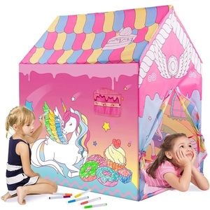 Kids Play Tent DIY Coloring Playhouse with washable markers. UNICORN DESIGN